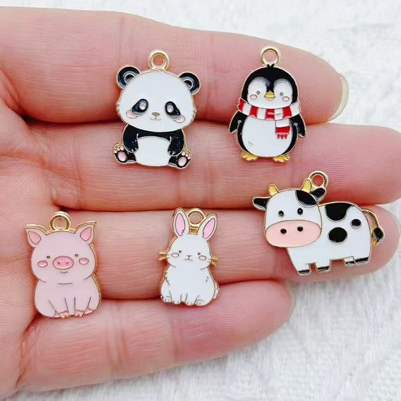 Jewelry Making Party - 10 個漫画ペンギンパンダ DIY 韓国版キーホルダーペンダントネックレスペンダント合金ドリップオイルジュエリーアクセサリー