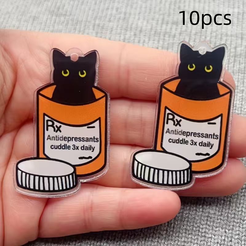 Jewelry Making Party - 10個のアクリル製薬用猫ペンダント、DIYジュエリー作り用イヤリング、ネックレス、キーホルダーアクセサリー