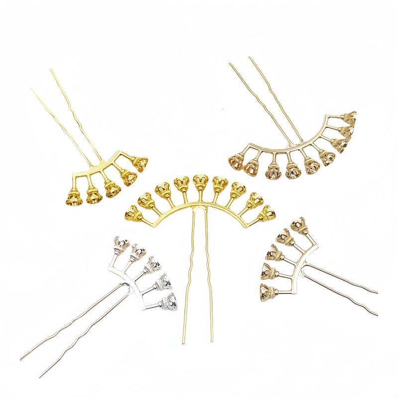 Jewelry Making For Adults - 合金アーチ型ヘアピンブランク、複数のビーズマウント付き、DIY漢服ジュエリー製作工芸用、3色展開