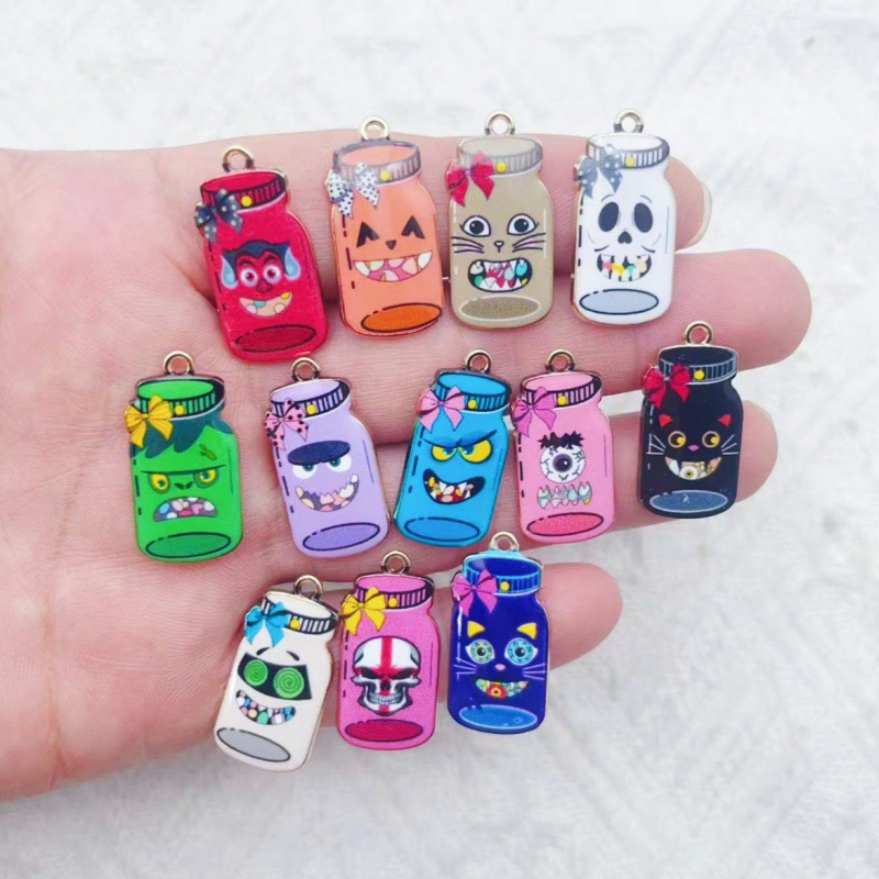 Jewelry Making Party - 12個の合金プリントボトルペンダント、DIYジュエリー作り用イヤリング、キーホルダーアクセサリー