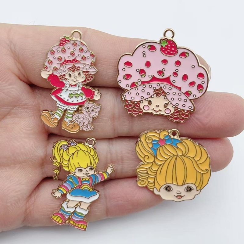 Jewelry Making Party - 10 個かわいい女の子エナメルメタルジュエリーイチゴレインボーペンダント DIY イヤリングブレスレットキーホルダージュエリー作り