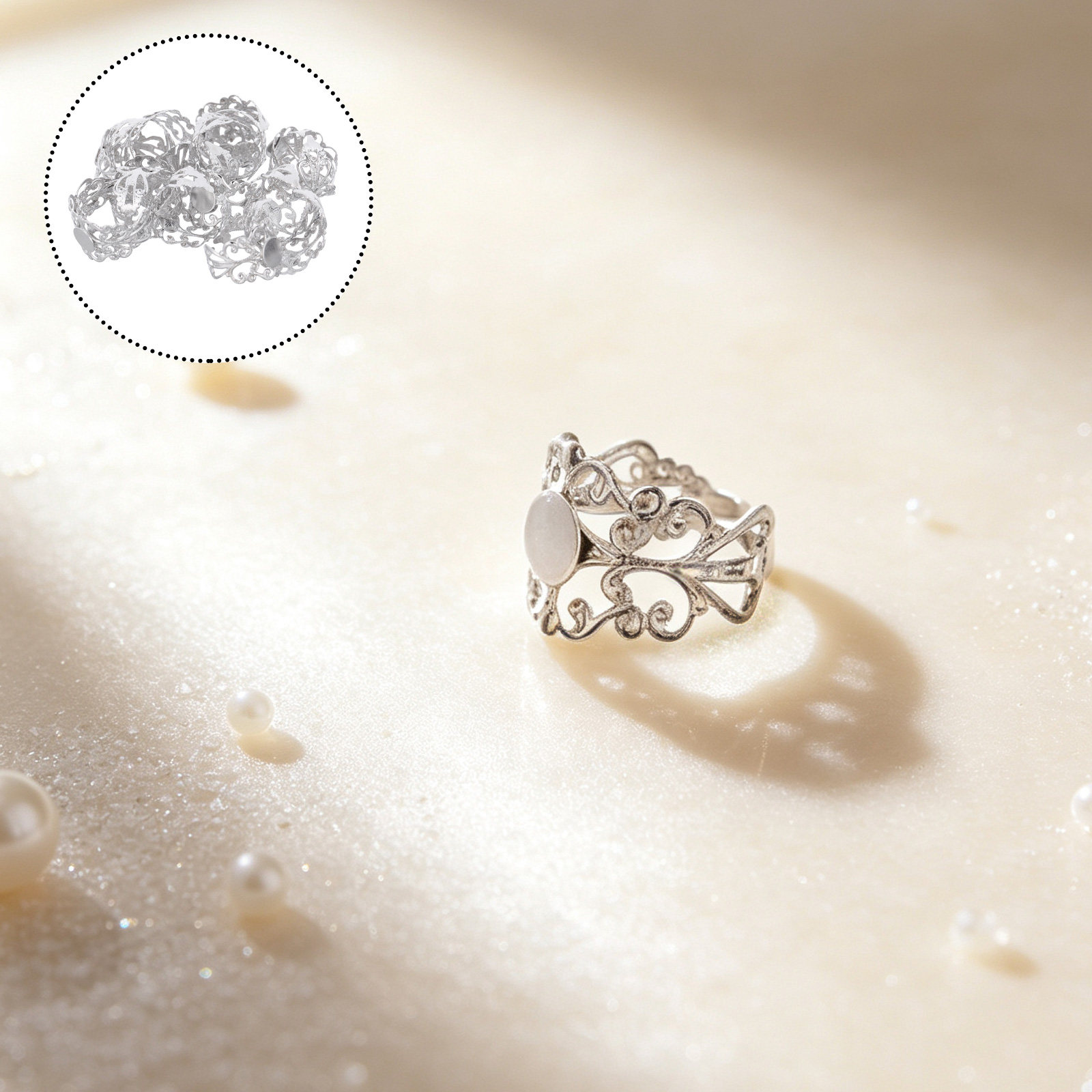 Jewelry Making Gemstones - 50個入り調整可能なオーバル型フラットバックリングブランク真鍮ベース、ジュエリー製作DIYビーズセッティング用、18x13mmカボション宝石に適合