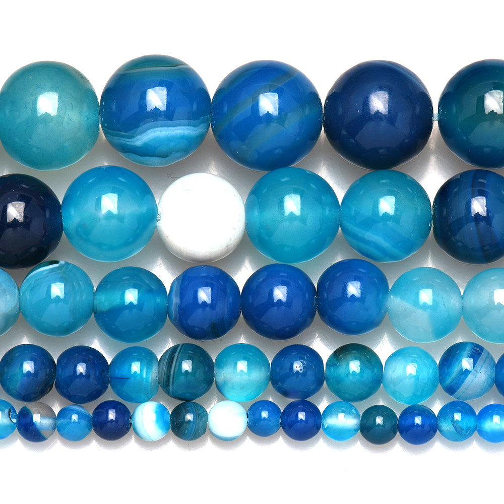 天然石バンドブルーレース瑪瑙ラウンドルースビーズ 4 6 8 - Jewelry Making Gemstones のレビューと価格