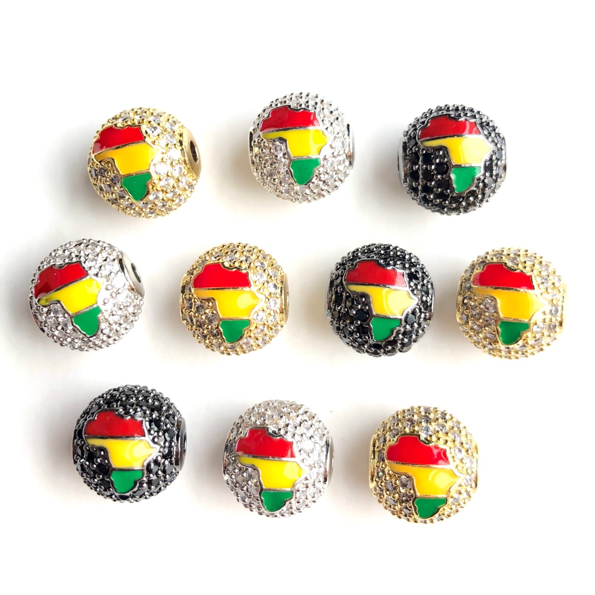 6個入り 12mm 赤・黄・緑のエナメル加工アフリカ地図柄丸 - Jewelry Making History のレビューと価格