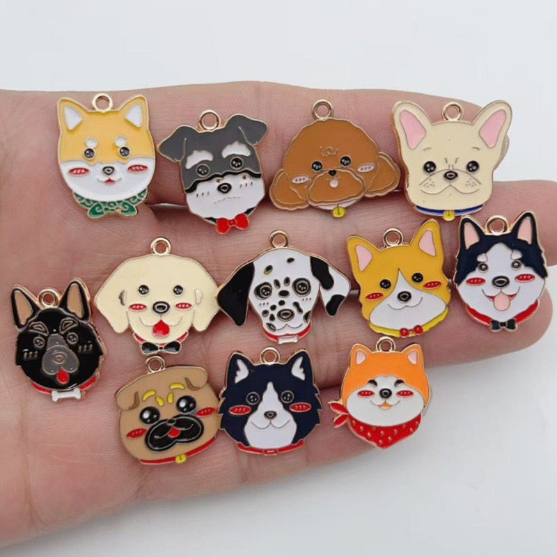 12個入り漫画ペット斑点犬合金オイルドロップペンダント、DI - Jewelry Making Party のレビューと価格
