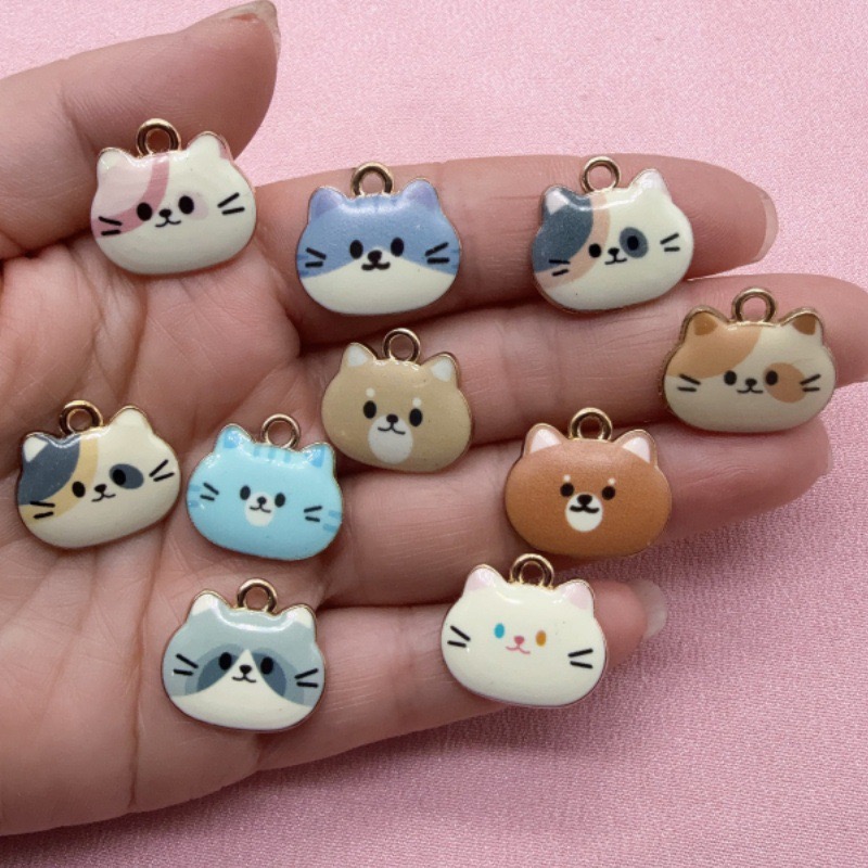12個入りプリント猫ヘッド合金ドリップオイルペンダント、DI - Jewelry Making Party のレビューと価格