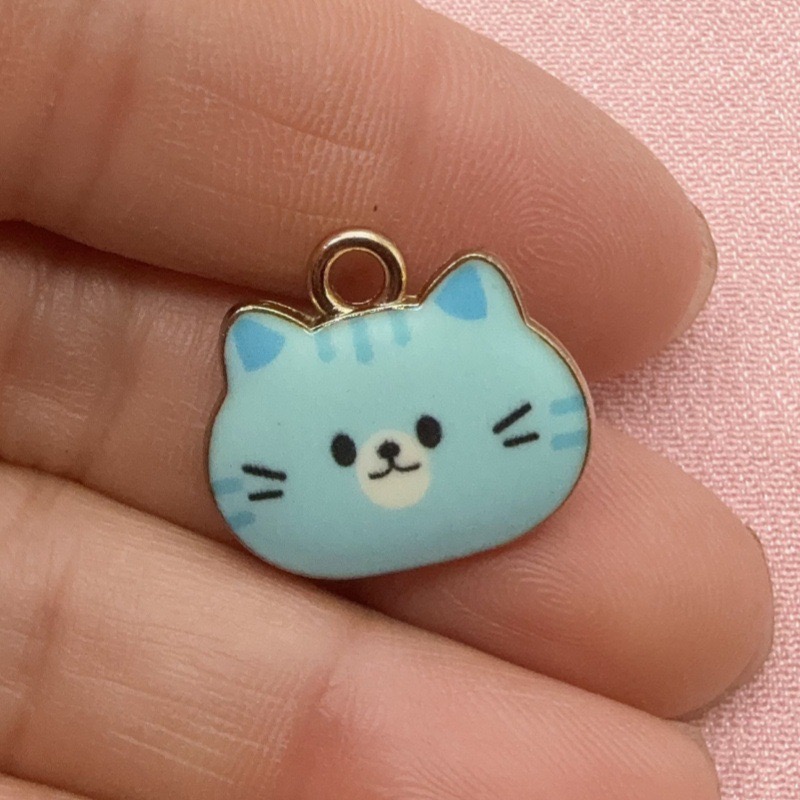 12個入りプリント猫ヘッド合金ドリップオイルペンダント、DI - Jewelry Making Party のレビューと価格